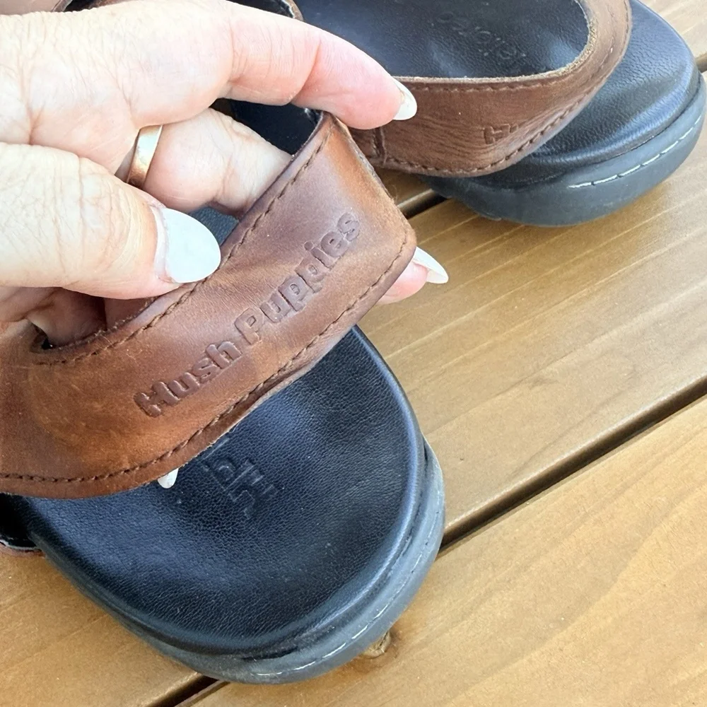 Hush Puppies Men's Leather  Sandals Brown Casual Footwear Size8